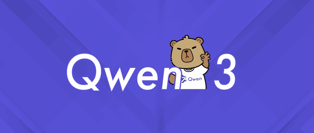 Banner de lançamento do Qwen3 LLM com elementos gráficos abstratos representando inteligência artificial e redes neurais.