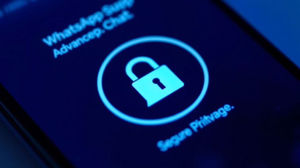 Privacidade Avançada de Chats WhatsApp 2025: Proteção Máxima Revelada 1 Ilustração conceitual da Privacidade Avançada de Chats do WhatsApp mostrando um cadeado reforçado sobre uma conversa de chat.