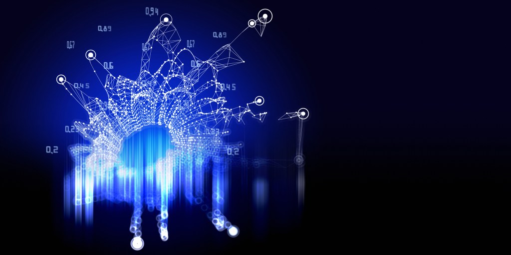Fundo abstrato de tecnologia com grade poligonal simbolizando análise de dados e algoritmos de IA, representando os modelos de raciocínio de IA e seus limites de escalabilidade.