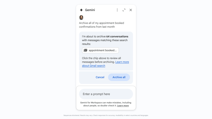 Gmail: Google lança IA para respostas inteligentes e novos recursos no I/O 2025 4 Demonstração do Gemini realizando limpeza automática na caixa de entrada do Gmail, Google I/O 2025.