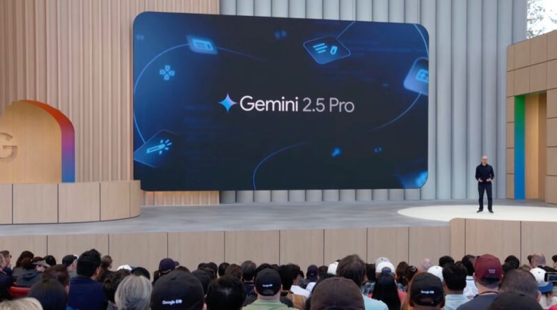 Painel do Google Gemini mostrando resultados de desempenho após Deep Think, ilustrando avanços na IA. Gemini, Google I/O e Deep Think são destacados.