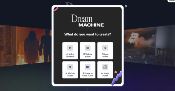 Ilustração de ferramentas de IA falsas usadas para disseminar o malware Noodlophile através de anúncios no Facebook.