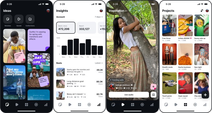 Exibindo a interface do Edits para criação de vídeos no Instagram com diversos recursos