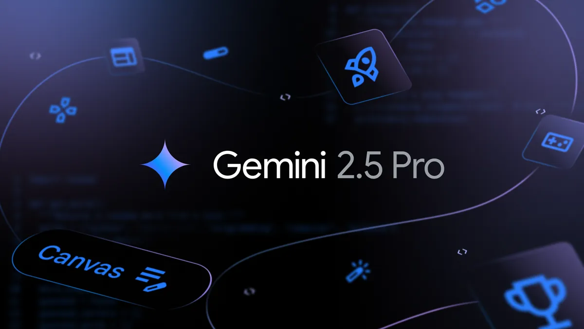 Logo Gemini 2.5 Pro e símbolos representando inovação em web apps interativos