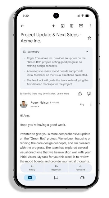 Resumidor automático de e-mails Gemini do Google em ação