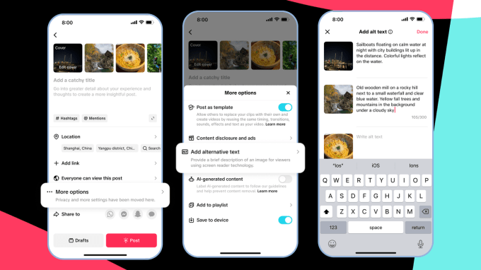 Interface do TikTok com o novo modo de alto contraste e textos em negrito, evidenciando as inovações de acessibilidade