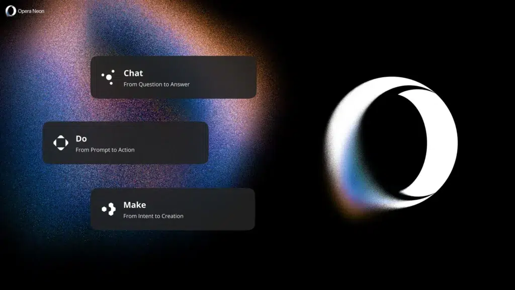 Opera Neon: Navegador que Codifica e Automatiza Tarefas 1 Navegador Opera Neon com AI agents mostrando fluxos de trabalho automatizados e criação de conteúdos digitais