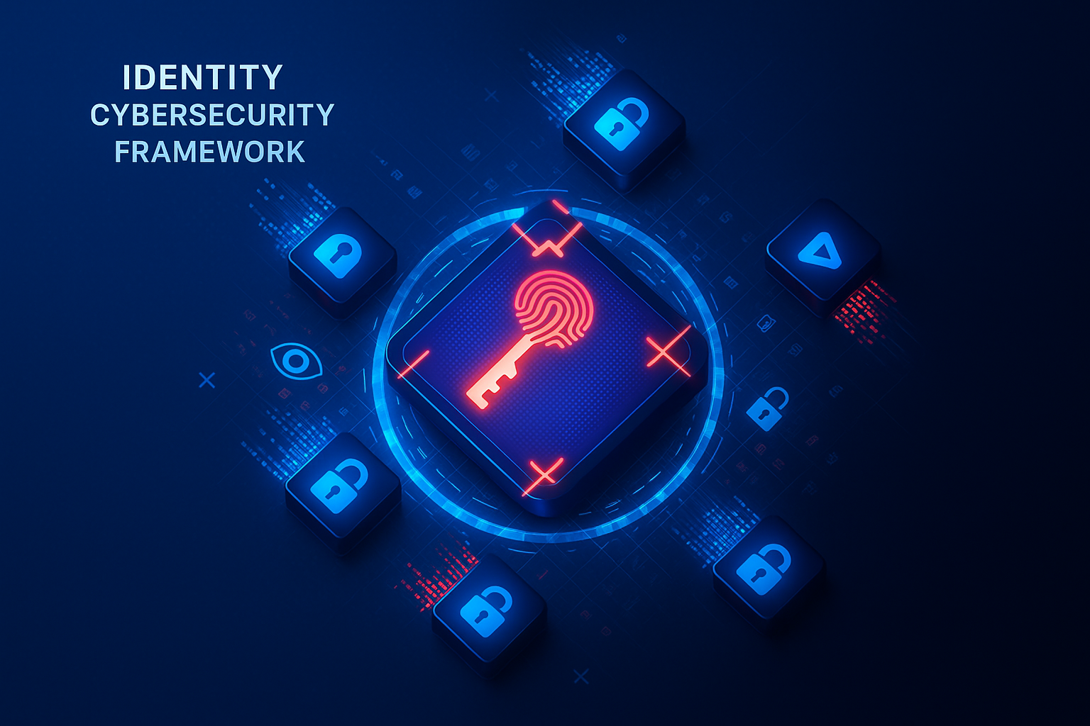 Ilustração de conceitos de cibersegurança e identidade digital sobrepostos a um fundo tecnológico, representando o risco de segurança em extensões de navegador.