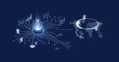 Um núcleo geométrico brilhante central emite ondas digitais dinâmicas que se ramificam em linhas interconectadas e gráficos estilizados, simbolizando a otimização avançada de SEO