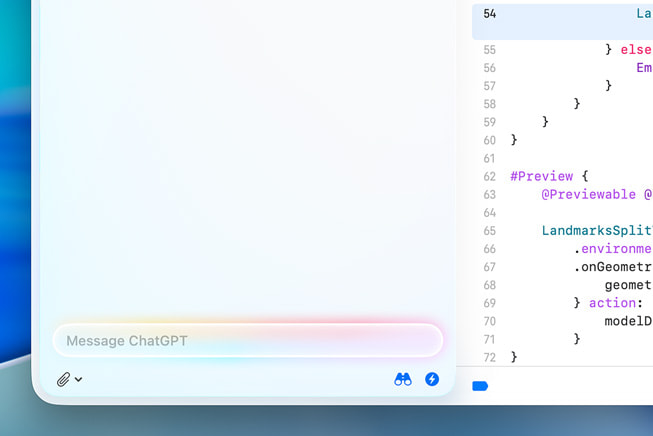 Tela do MacBook Pro de 16 polegadas mostrando a integração do ChatGPT no Xcode 26.