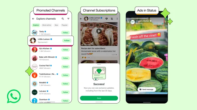 Demonstração de anúncios que podem ser inclusos no status no whatsapp