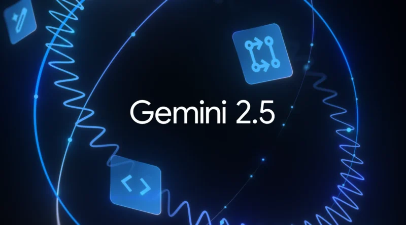 Imagem principal com o logo do Gemini 2.5 ao centro em um fundo azul e preto futurista, destacando a expansão da família de modelos de IA do Google