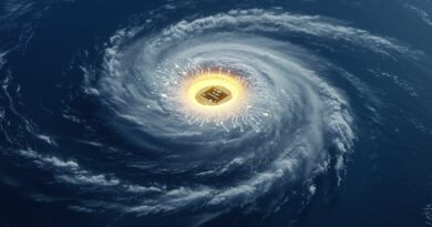 Ilustração vetorial de IA prevendo trajetória de furacões com sobreposições de dados.