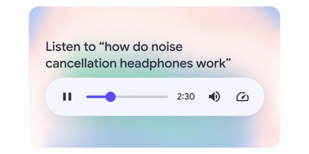 Google Testa Audio Overviews nos Resultados de Busca 4 Visual do recurso Audio Overviews no Google Search, demonstrando a interface e o player de áudio