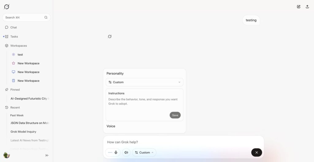 Demonstração do Grok o xAI Voice Mode com interface moderna