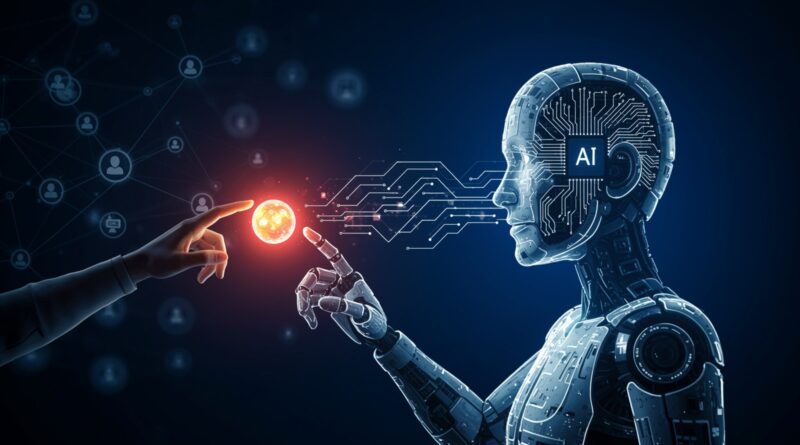 Imagem ilustrativa de chatbots e inteligência artificial com palavras-chave: chatbots, IA, engajamento