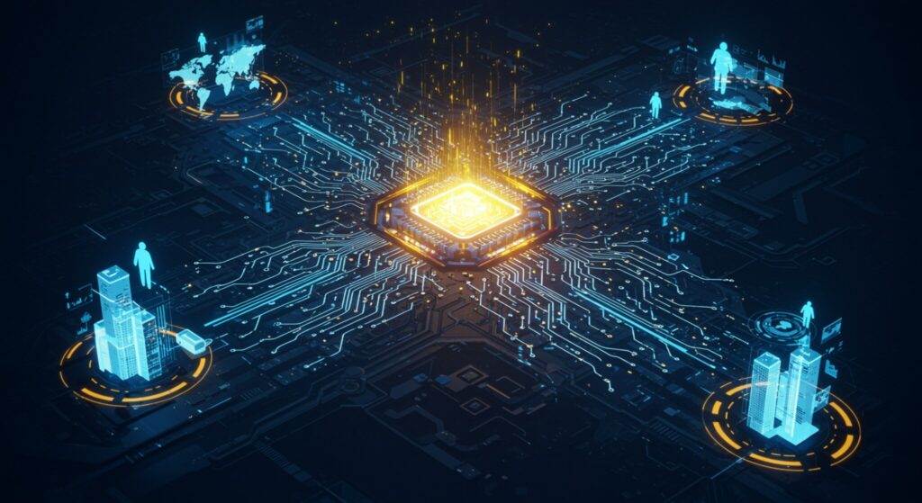 Outset recebe US$17 mi para pesquisa de mercado via IA 1 Ilustração de chatbot conduzindo entrevistas de pesquisa de mercado usando inteligência artificial, tema central do artigo sobre Outset.