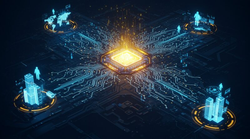 Ilustração de chatbot conduzindo entrevistas de pesquisa de mercado usando inteligência artificial, tema central do artigo sobre Outset.