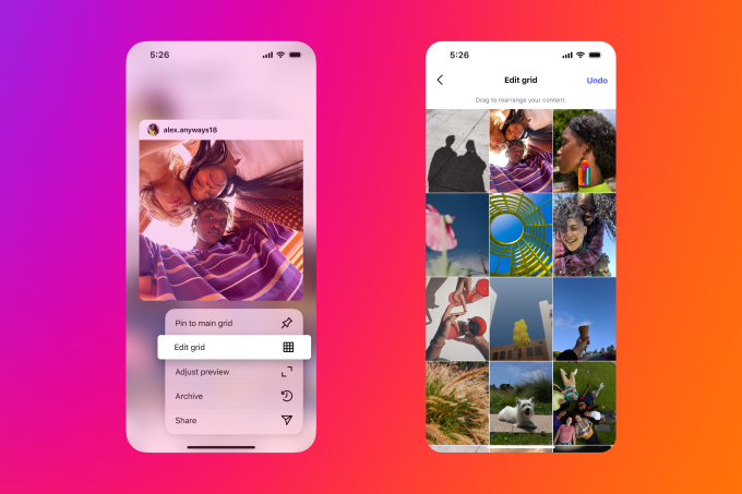 Exemplo prático do recurso de reorganização do grid no Instagram, interface visual