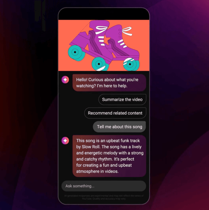 Exemplo do assistente conversacional do YouTube em ação