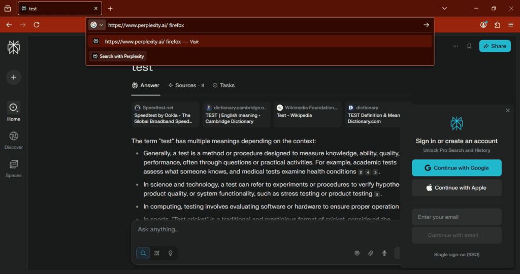 Mozilla testa Perplexity AI: Sugestão ‘Search with Perplexity’ na barra de endereços
