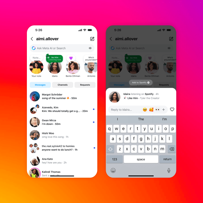 Integração Spotify com Notas do Instagram, novidade de música e social