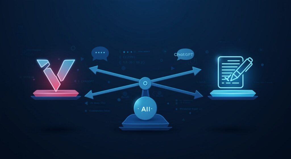Verb AI x ChatGPT x Grammarly: saiba qual ferramenta escolher 3 Banner ilustrativo: comparação Verb AI, ChatGPT e Grammarly – assistentes de escrita por IA