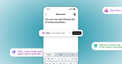 App ElevenLabs aberto em smartphone com telas de geração de voz por IA, destacando a facilidade de uso do novo aplicativo mobile