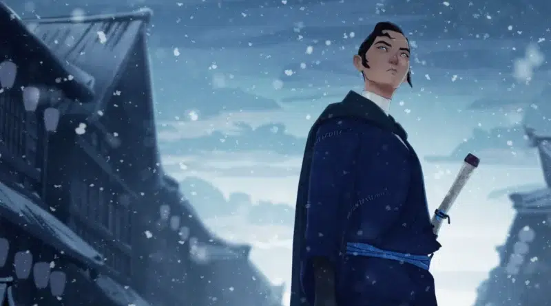 Detalhe do teaser da 2ª temporada de Blue Eye Samurai durante o Annecy Animation Film Festival, anime da Netflix.