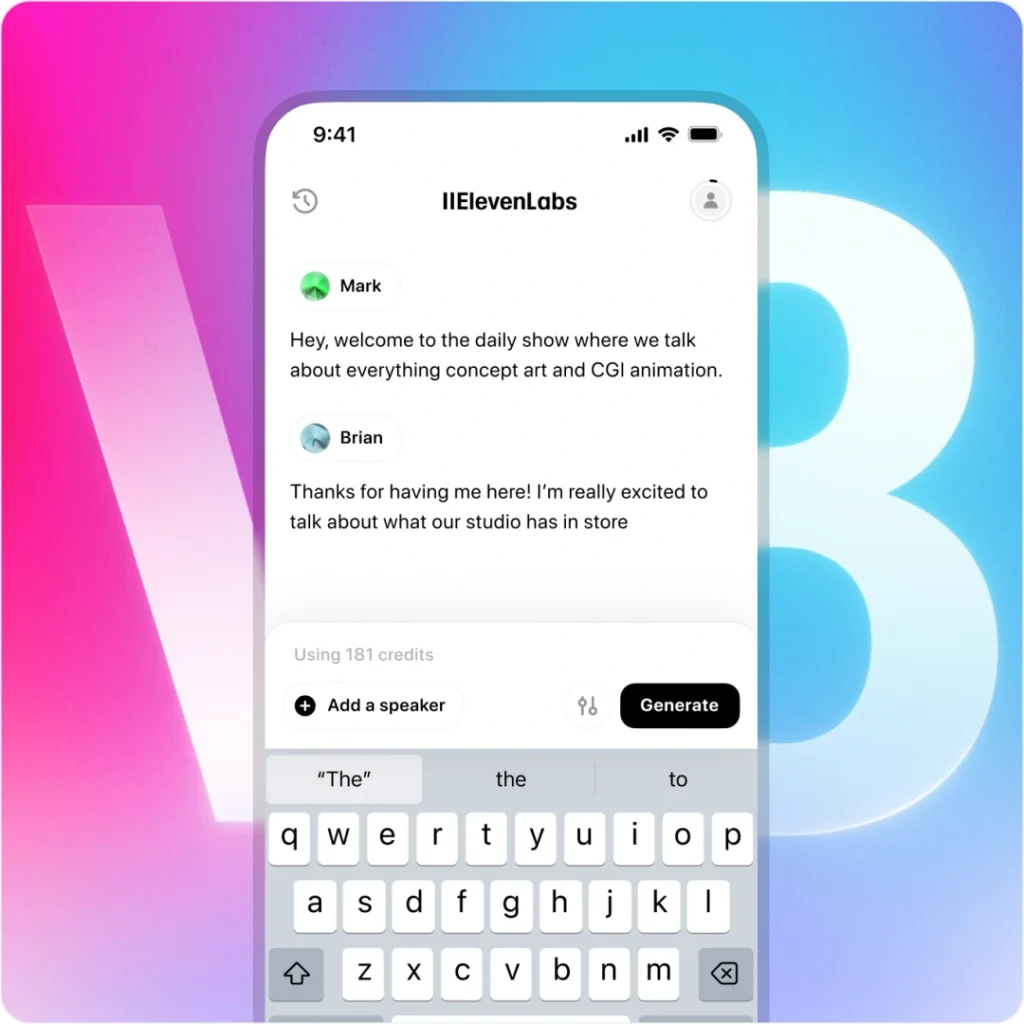 App ElevenLabs aberto em smartphone com telas de geração de voz por IA, destacando a facilidade de uso do novo aplicativo mobile
