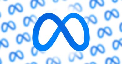 Logo Meta sobre fundo escuro, simbolizando liderança em IA e robótica