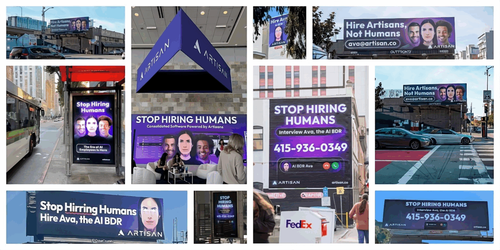 Outdoor da campanha Stop Hiring Humans em São Francisco