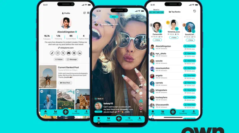 Logo do Own App, plataforma social baseada em blockchain, destinada a criadores digitais que buscam monetização global sem barreiras, destacando-se como alternativa ao TikTok.