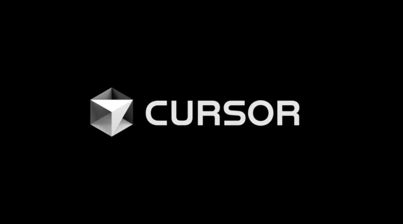 Logo do Cursor sobre fundo verde com grafismos que remetem a código
