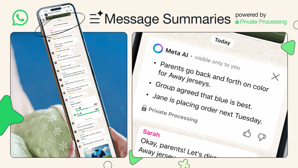 WhatsApp ganha resumos automáticos com IA da Meta 2 WhatsApp integra IA aos recursos do aplicativo e mantém compromisso com segurança dos dados.