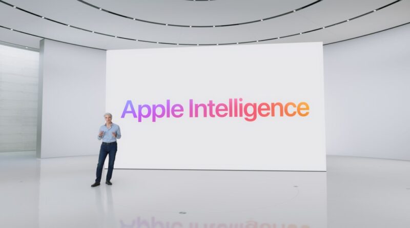 Apresentação Apple Intelligence na WWDC24: IA da Apple revoluciona aplicativos como Mensagens, Mail e Notas, integrando ferramentas gerativas de texto e imagem.