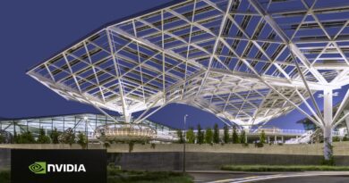 Nvidia se aproxima de US$ 4 trilhões em valor, ultrapassando Apple, gráfica ilustrando valorização recorde na Nasdaq com prédios de tecnologia e gráficos ascendentes.