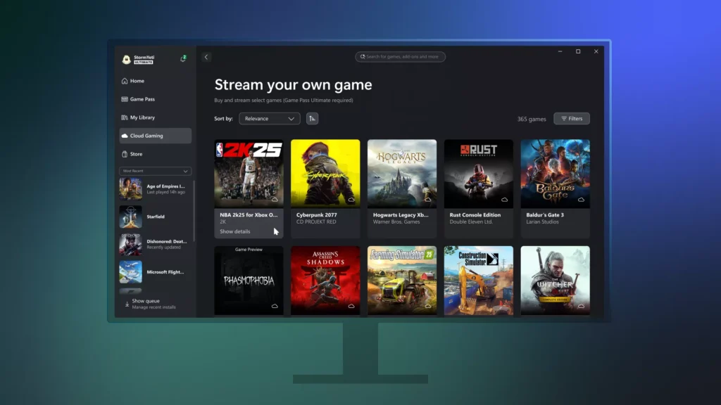 Xbox Insiders podem transmitir jogos do console para PC usando a função 'Stream your own game', nova alternativa fora do Game Pass, disponível no app Xbox do Windows 11