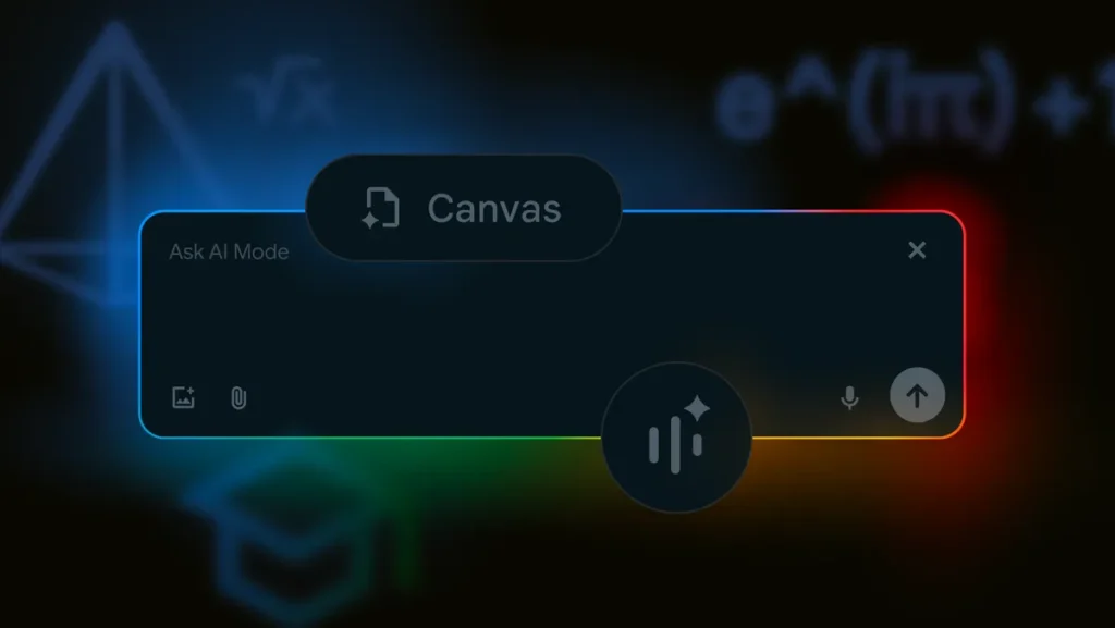 AI Mode no Google Search traz Canvas e Search Live 1 Demonstração do AI Mode no Google Search, mostrando a caixa de buscas destacada no Chrome