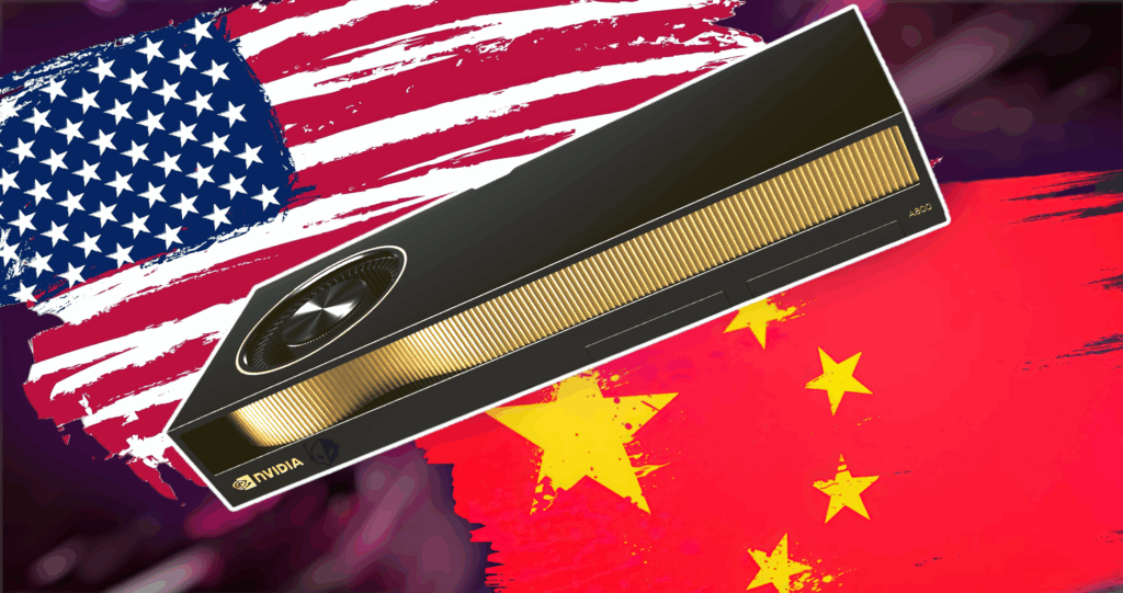 NVIDIA Blackwell B30: Chip de IA China supera expectativas 2 Imagem ilustrativa do processador de IA NVIDIA Ampere A800 usado na China, representando o contexto das restrições de exportação e do desenvolvimento do B30.