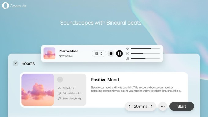 Opera Air navegador mindfulness práticas de pausa, sons relaxantes e interface para saúde mental