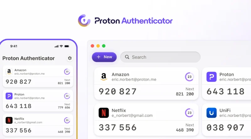 Imagem do Proton Authenticator em destaque, demonstrando interface amigável de autenticação e códigos 2FA, app multiplataforma para privacidade e segurança.