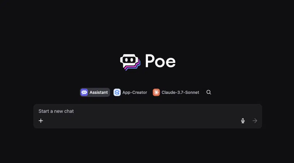 Interface da plataforma Poe da Quora com múltiplas opções de modelos de IA