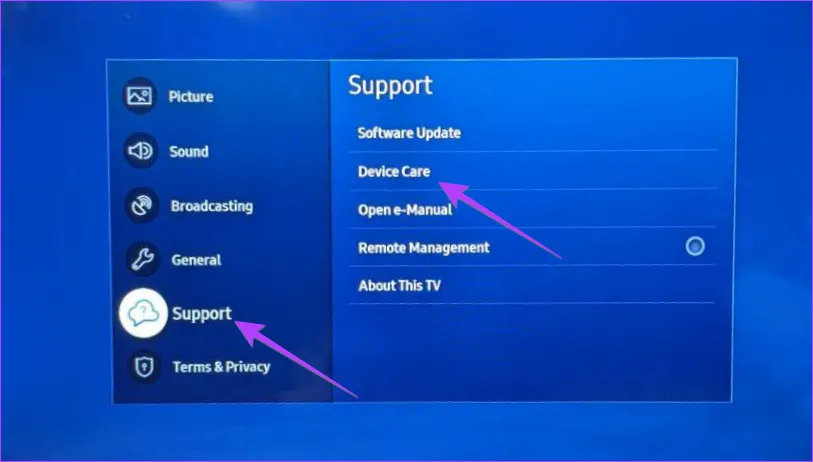 Tela mostrando opção para limpar cache em Smart TV Samsung, importante para manter o sistema ágil.