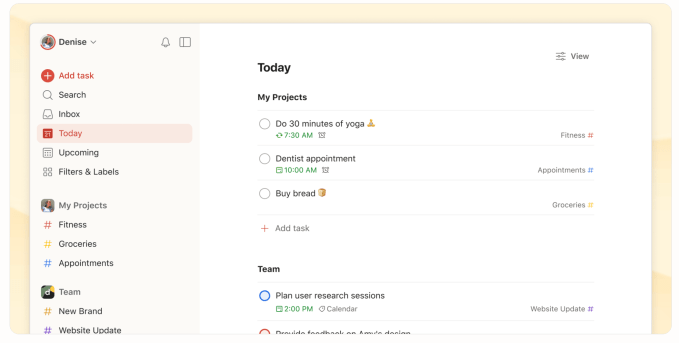 Tarefas organizadas no Todoist