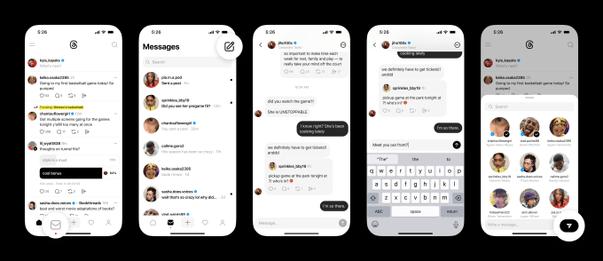 Imagem ilustrando o layout da nova caixa de entrada de DMs do Threads