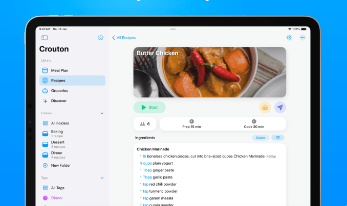 Receita exibida no app Crouton