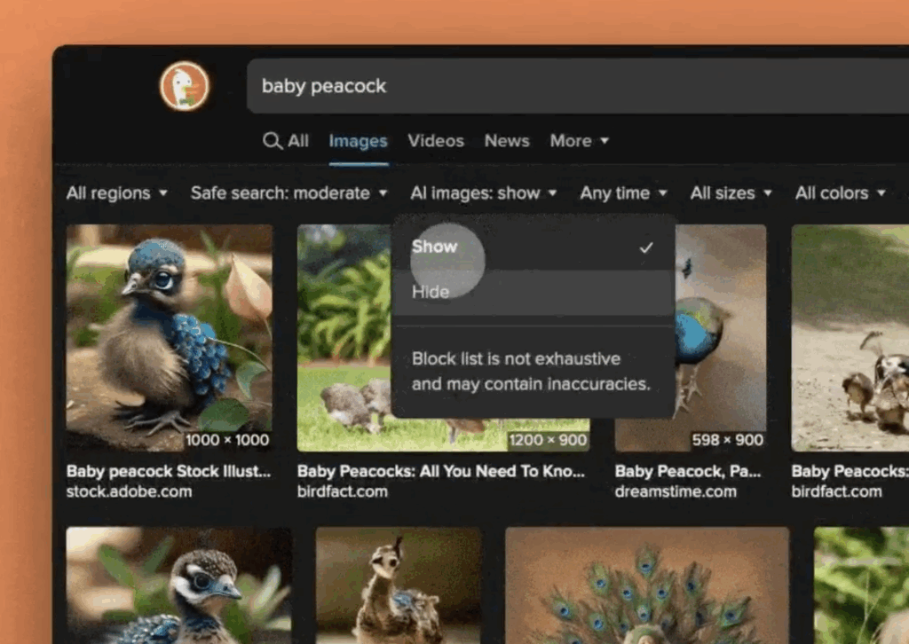 Filtro de IA novo no DuckDuckGo permite ocultar imagens geradas por inteligência artificial, melhorando a precisão das buscas.