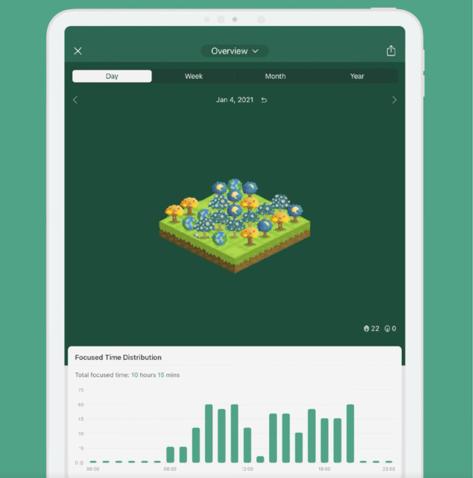 Árvore virtual crescendo no app Forest
