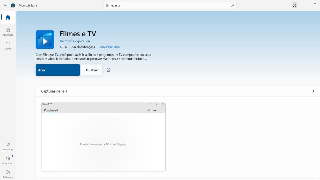 Imagem do Filmes e TV da Microsoft